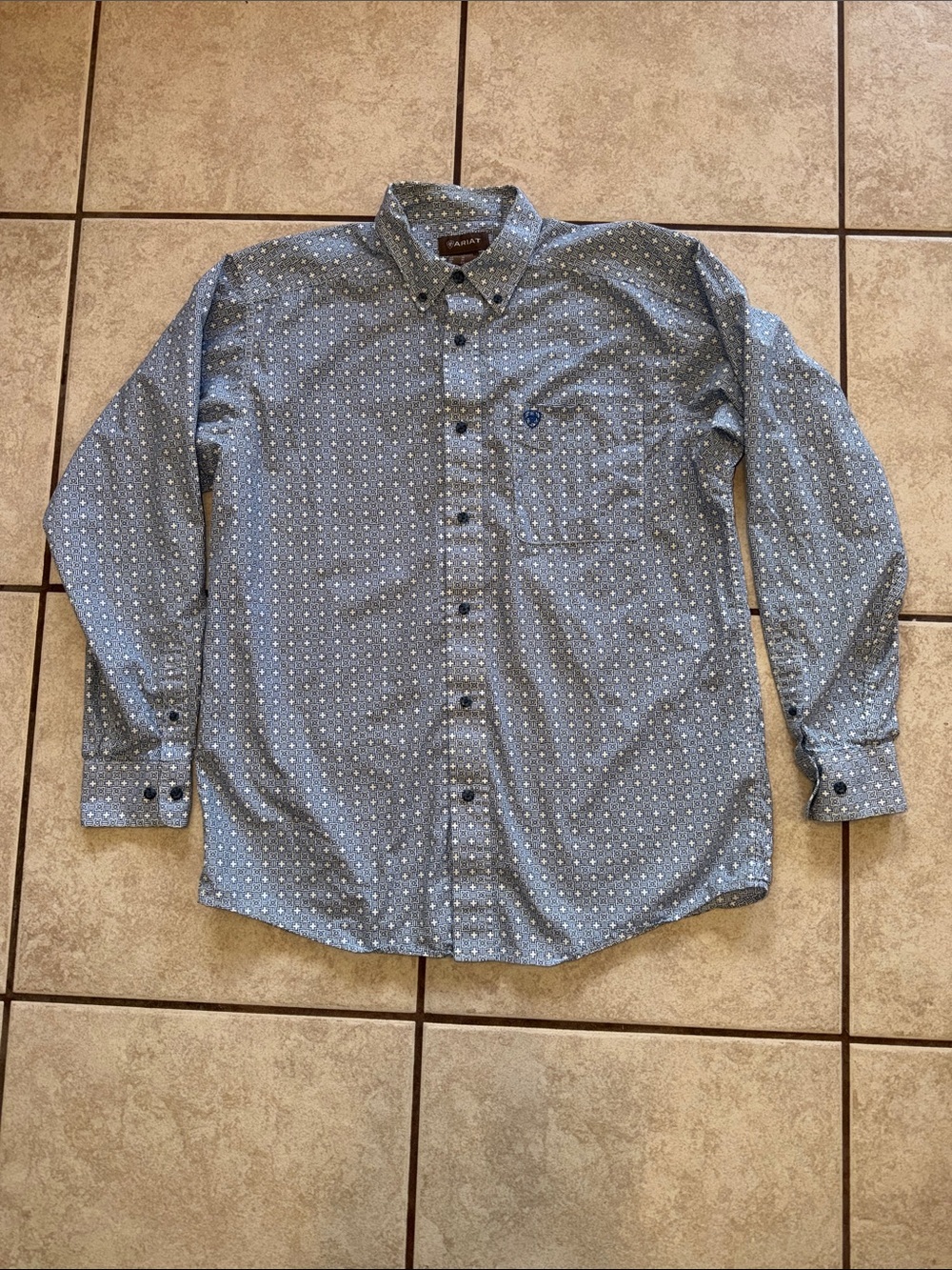 Ariat Blue geometric Printed Long-Sleeve Button-Down Shirt
